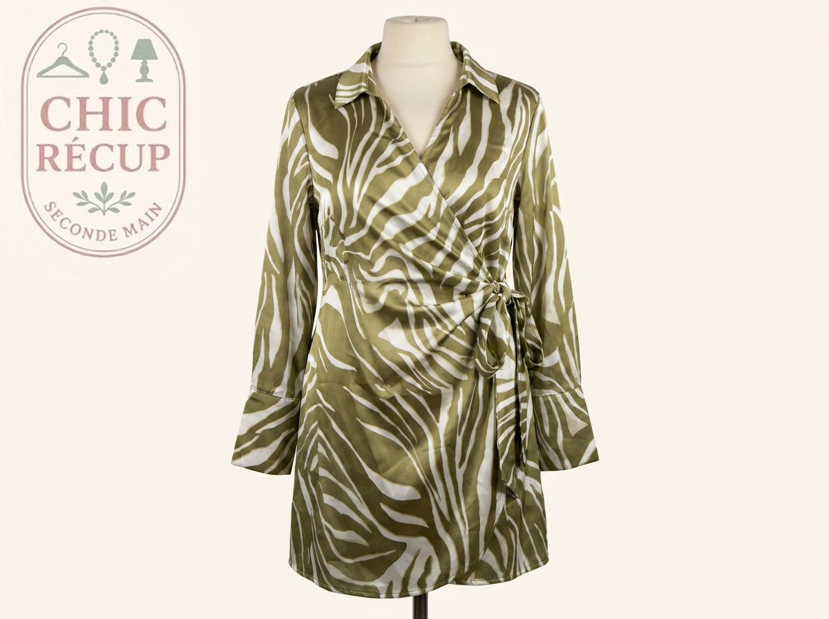 Robe portefeuille Boohoo - Eu 48 - Kaki - Zébrée