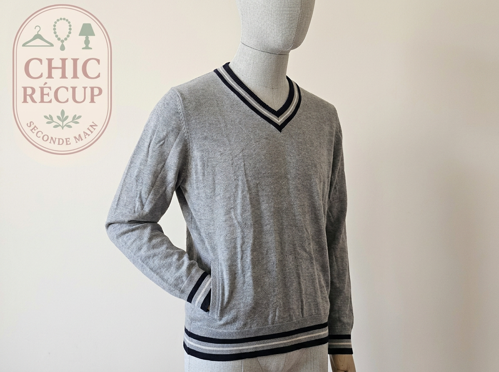 Pull col V Brice - M - Gris - Coton