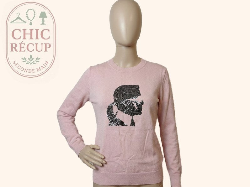 Pull - Karl Lagerfeld - Xs - Rose - Strass Coton Cachemire