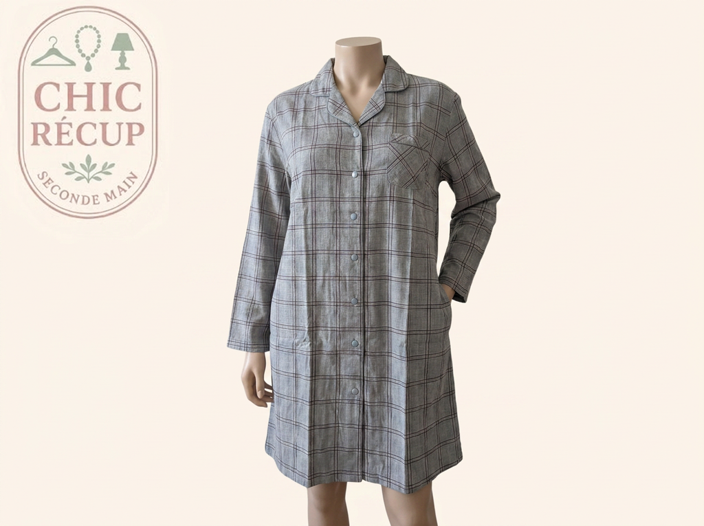 Chemise de nuit Damart - L - Bleu - Carroyée