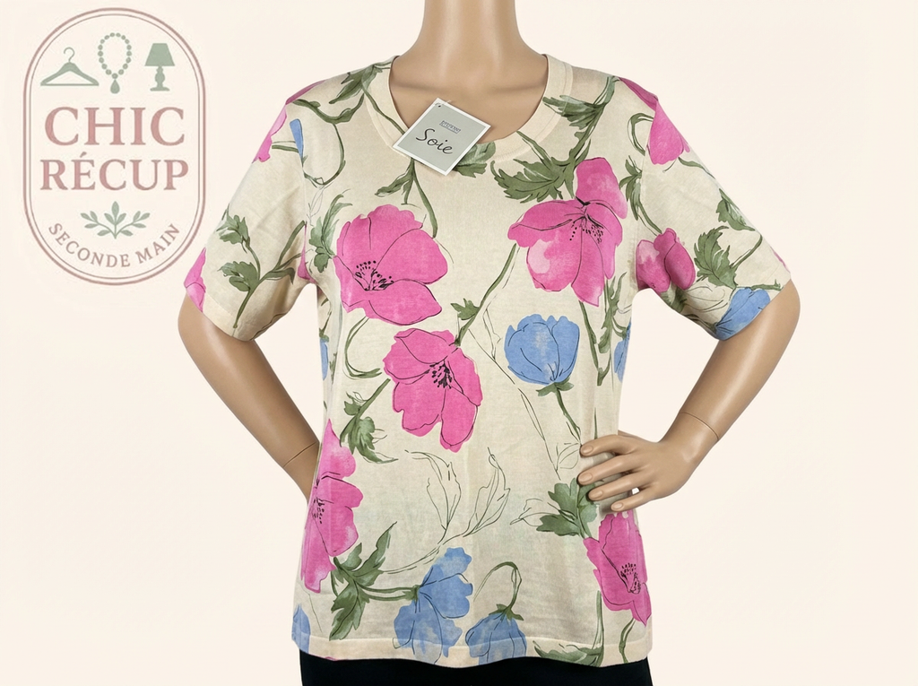 Top Damart - M - Crème - Floral Soie
