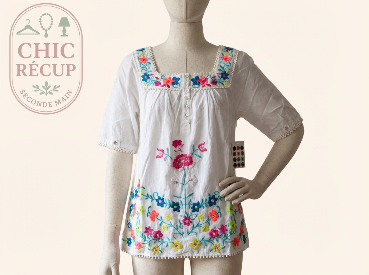 Blouse Flamenco - M - Blanc - Salma