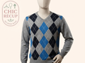 Pull col V - Angelo Litrico - M - Gris - Motif Losanges