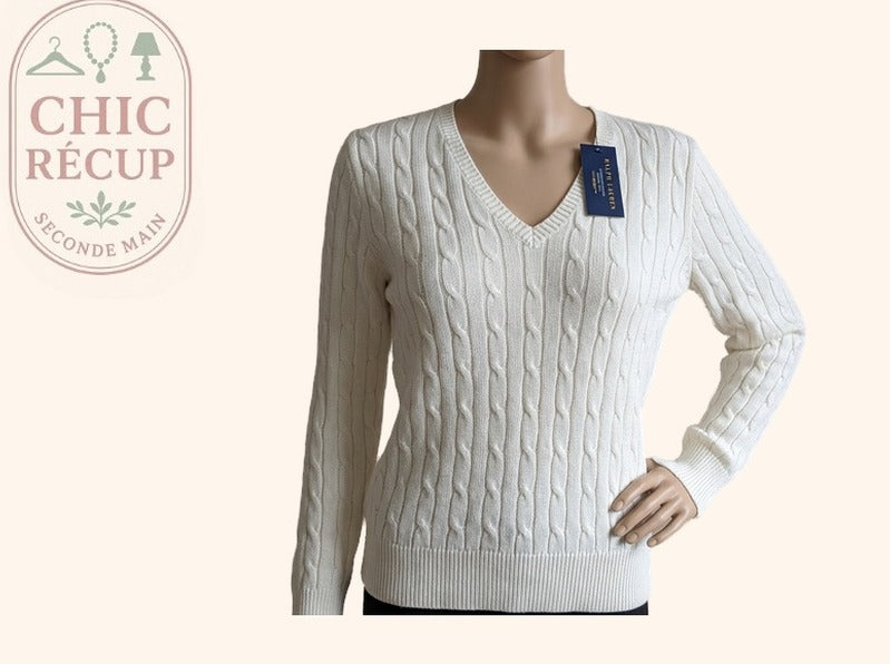 Pull Col V Ralph Lauren - Xl - Blanc - Labag-153