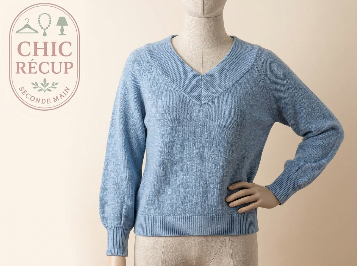 Pull col V Jacqueline de Yong - M - Bleu ciel